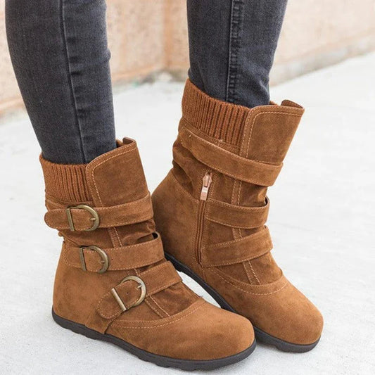 Durable cotton boots with resilient rubber soles, stylish car-stitch detailing, and cushioned artificial hair insole for all-day comfort.