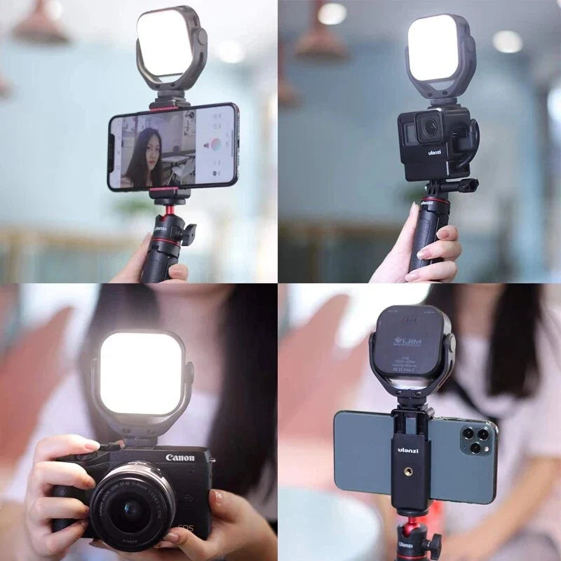 Adjustable bi-colour LED video light with 360-degree rotation bracket, rechargeable and portable fill light for DSLR, SLR and mobile devices