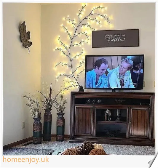 Enchanting willow tree vine lights with twinkling LED bulbs, creating a warm, ambient glow for festive home decor
