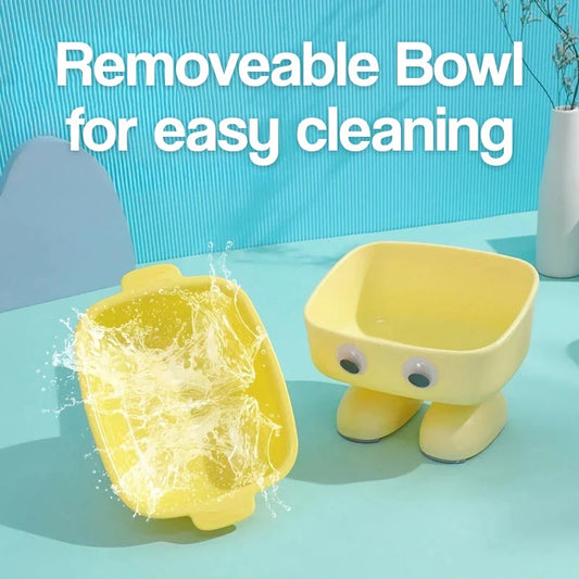 Adjustable height cat feeder with dual food and water bowls, designed to promote healthy eating posture and reduce neck strain for cats.