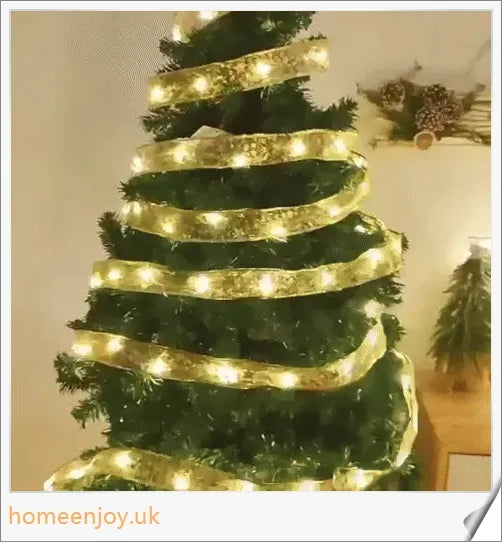 Festive Christmas ribbon fairy lights with 100 warm LED lights, available in gold and silver colours