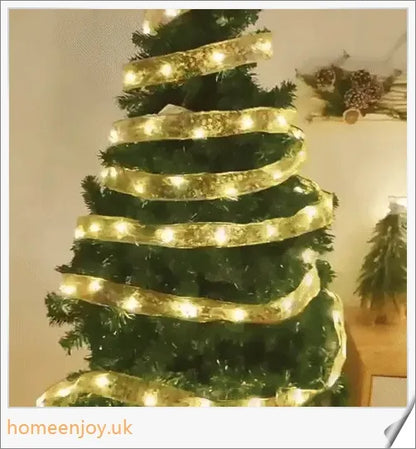 Festive Christmas ribbon fairy lights with 100 warm LED lights, available in gold and silver colours