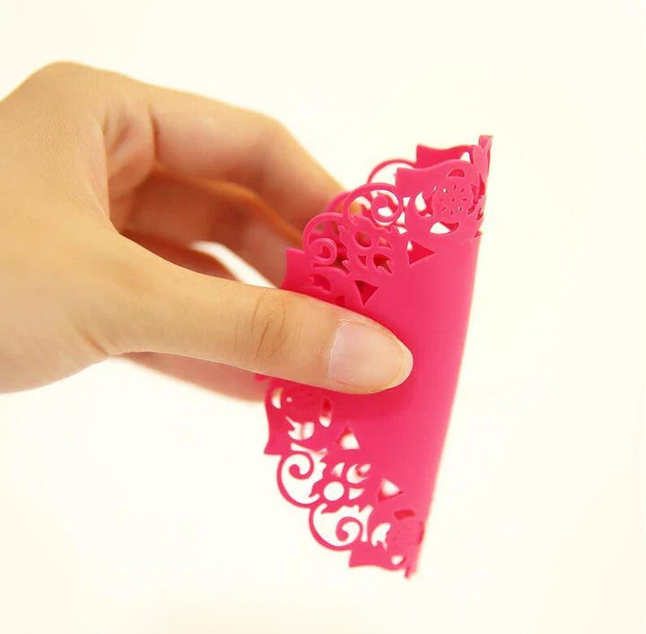 Trendha's premium Lace Silicone Coasters featuring a delicate lace pattern and heat-resistant design to protect your furniture in style.