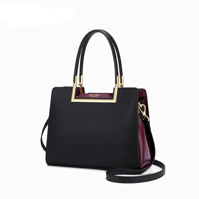 Elegant premium genuine leather tote bag with spacious interior, multiple compartments, and a secure zipper closure for everyday use