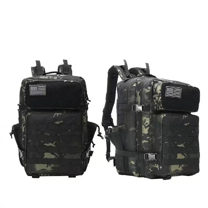 Oxford fabric waterproof backpack with large 45-litre capacity, multiple pockets, and comfortable padded straps for daily use and outdoor adventures