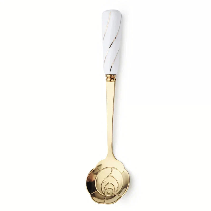 Elegant stainless steel flower teaspoon with ceramic handle in various colours and flower shapes