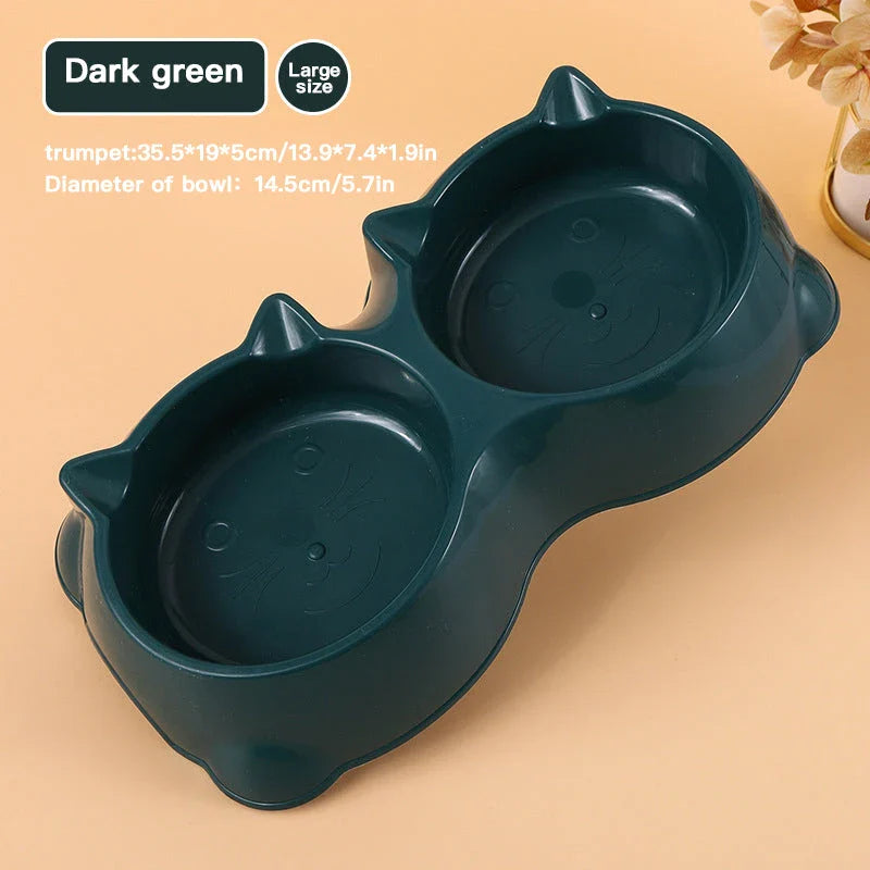 Dual Pet Feeding Bowl with Separate Food and Water Compartments, Anti-Slip Base, and Rounded Design for Cats and Dogs