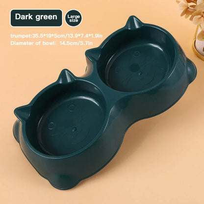 Dual Pet Feeding Bowl with Separate Food and Water Compartments, Anti-Slip Base, and Rounded Design for Cats and Dogs