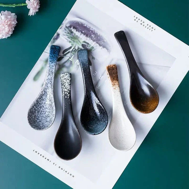 Elegant Japanese ceramic soup spoon in various colours for refined dining
