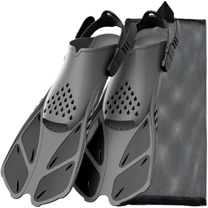 Adjustable open-heel snorkel fins with durable, lightweight construction and non-slip design for enhanced comfort and safety during underwater exploration