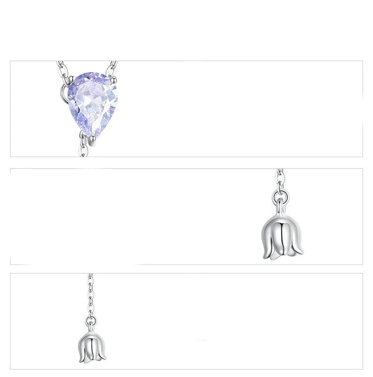 Platinum-plated water drop zircon flower smart pendant with adjustable chain length and delicate design
