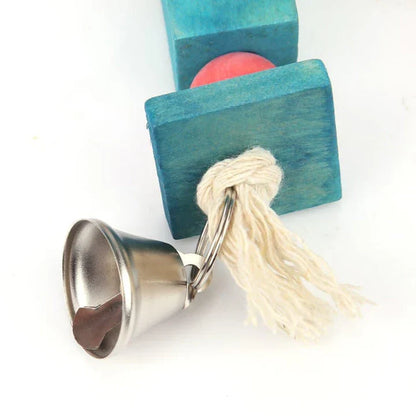 Premium eco-friendly parrot toy with wooden pieces and soothing jingle bells, perfect for sustainable playtime