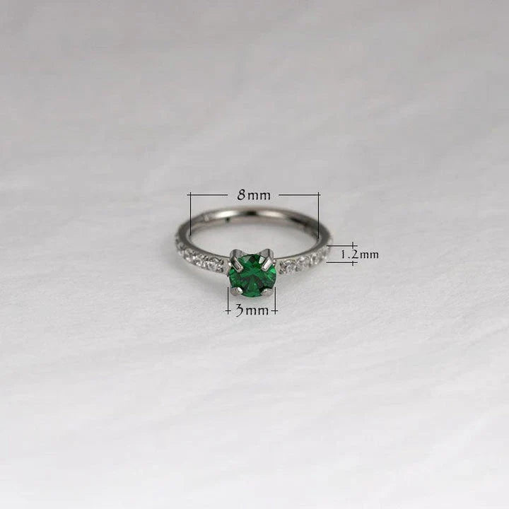 Elegant 8mm zircon stud earrings in white, green, and gold colours, showcasing premium quality and a timeless design