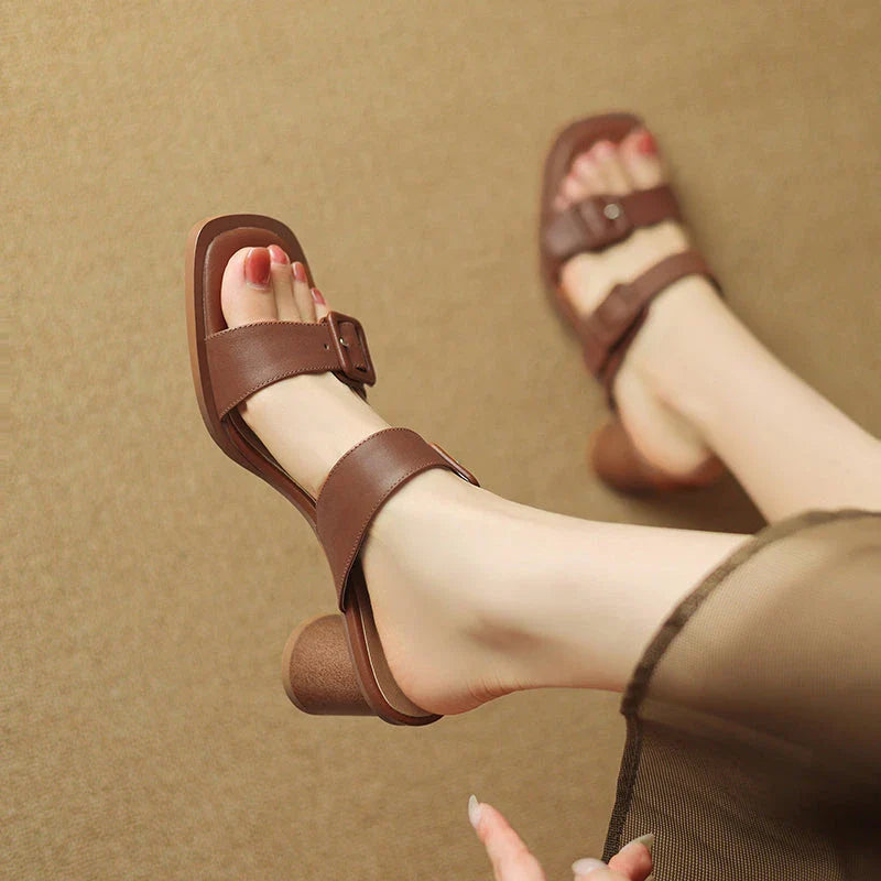 Elegant women's premium leather high heel sandals in brown colour