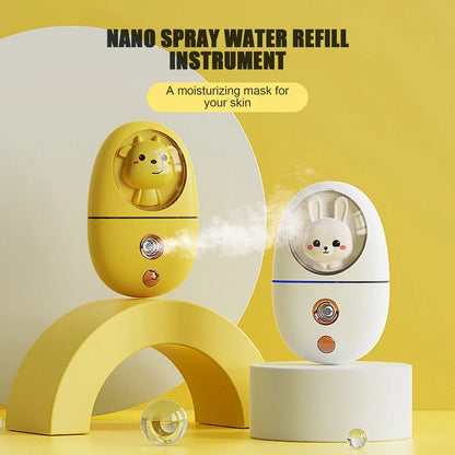 Compact Cartoon Facial Humidifier: A portable device that delivers a fine mist to hydrate and nourish your skin anytime, anywhere.
