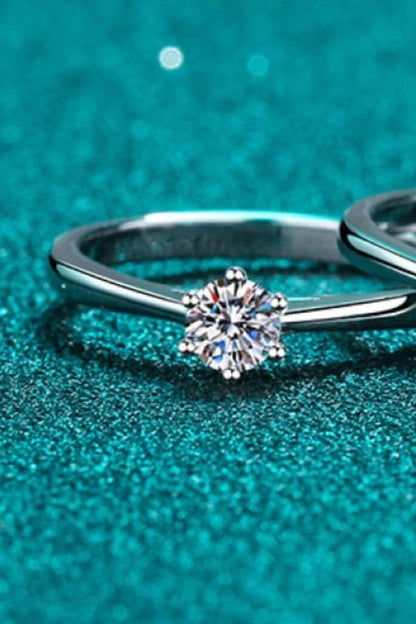 Adjustable moissanite 6-prong ring in 925 sterling silver with a minimalist, modern design