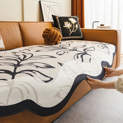 Elegant jacquard leaves pattern sofa cover with universal and non-slip design