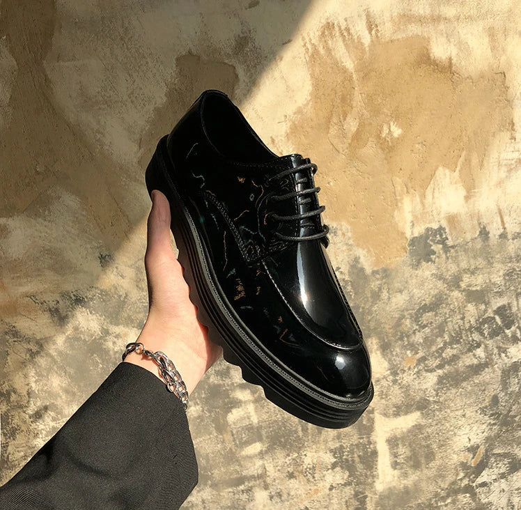 Premium microfiber leather casual shoes with thick rubber sole, low-top design, and striking Korean-inspired details