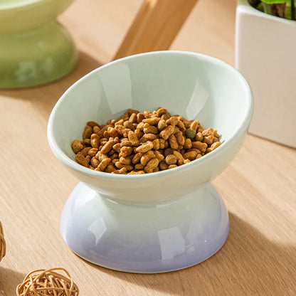 Gradient Ceramic Cat Bowl with raised and tilted design for comfortable pet dining