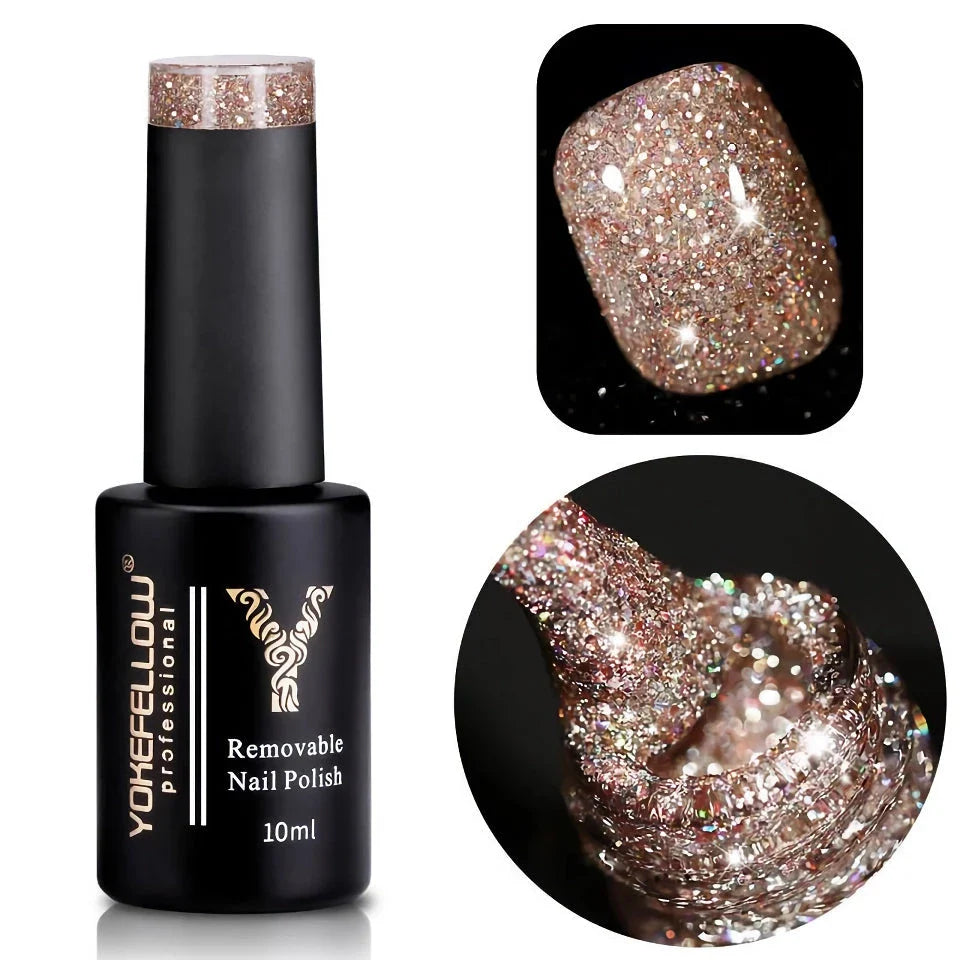Champagne Red Reflective Glitter Gel Nail Polish - UV & LED Curable for Long-Lasting, Chip-Resistant Manicure