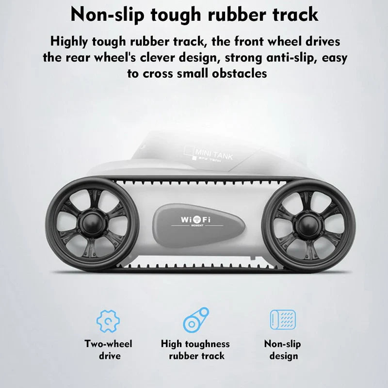 Compact remote-controlled camera tank with wireless control and 20-metre camera range