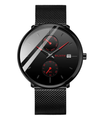 Classic and sophisticated men's watch with luminous display, week indicator, and water-resistant design