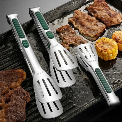 Stainless steel non-slip food tongs for cooking, serving, and handling hot dishes in the kitchen