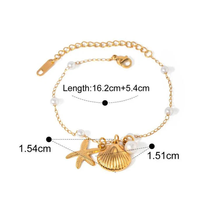 Elegant 18K gold-plated bracelet with a pearl starfish pendant on a snake bone chain