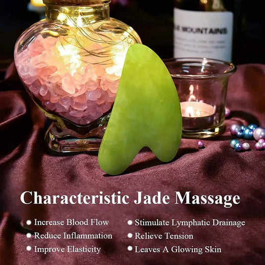 Double-Headed Jade Roller and Guasha Massage Set for Face and Body - Natural Stone Massager
