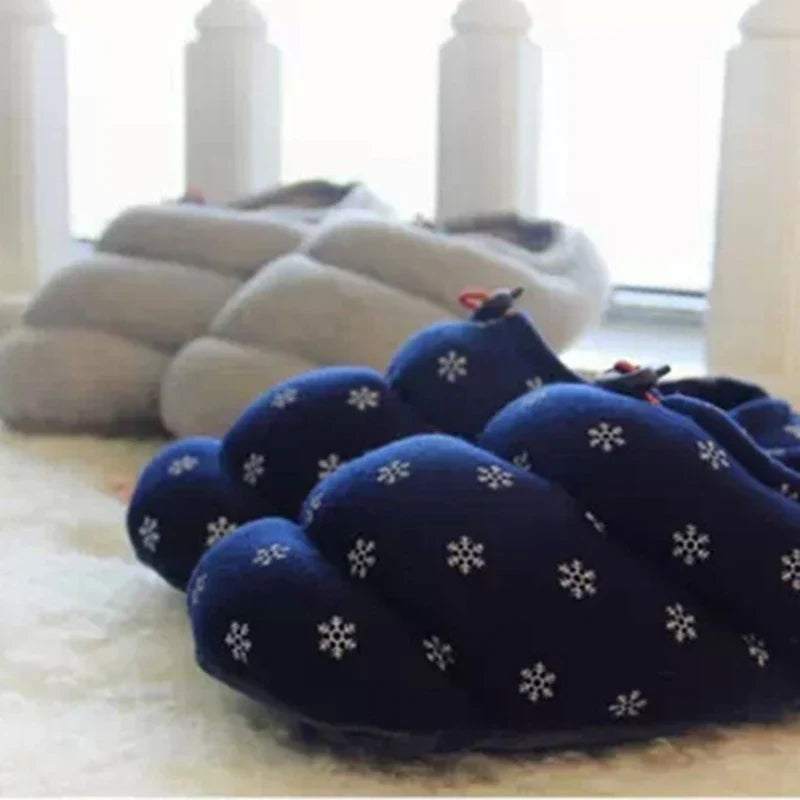 Couples' Soft Warm Half-Heel Bread Shoes in Grey, featuring a unique low-profile design for comfort and style.