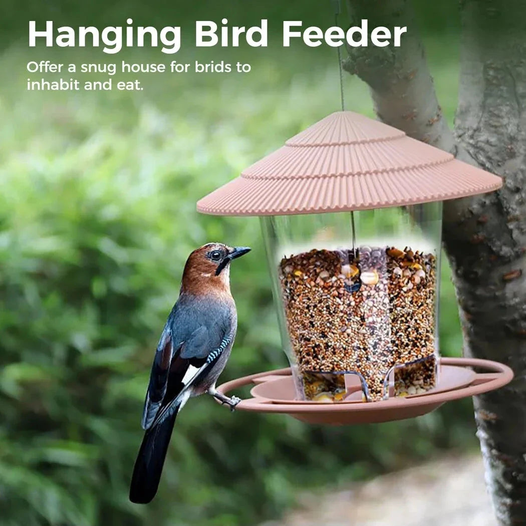 Garden Haven Hanging Wild Bird Feeder with unique terrace design, large seed capacity, and transparent body for easy monitoring