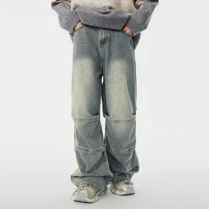 Men's overalls in retro blue denim with zipper fly and comfortable mid-waist design