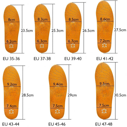 Premium Orthotic Leather Insoles with 3D Orthopaedic Design for Flat Feet and Arch Support