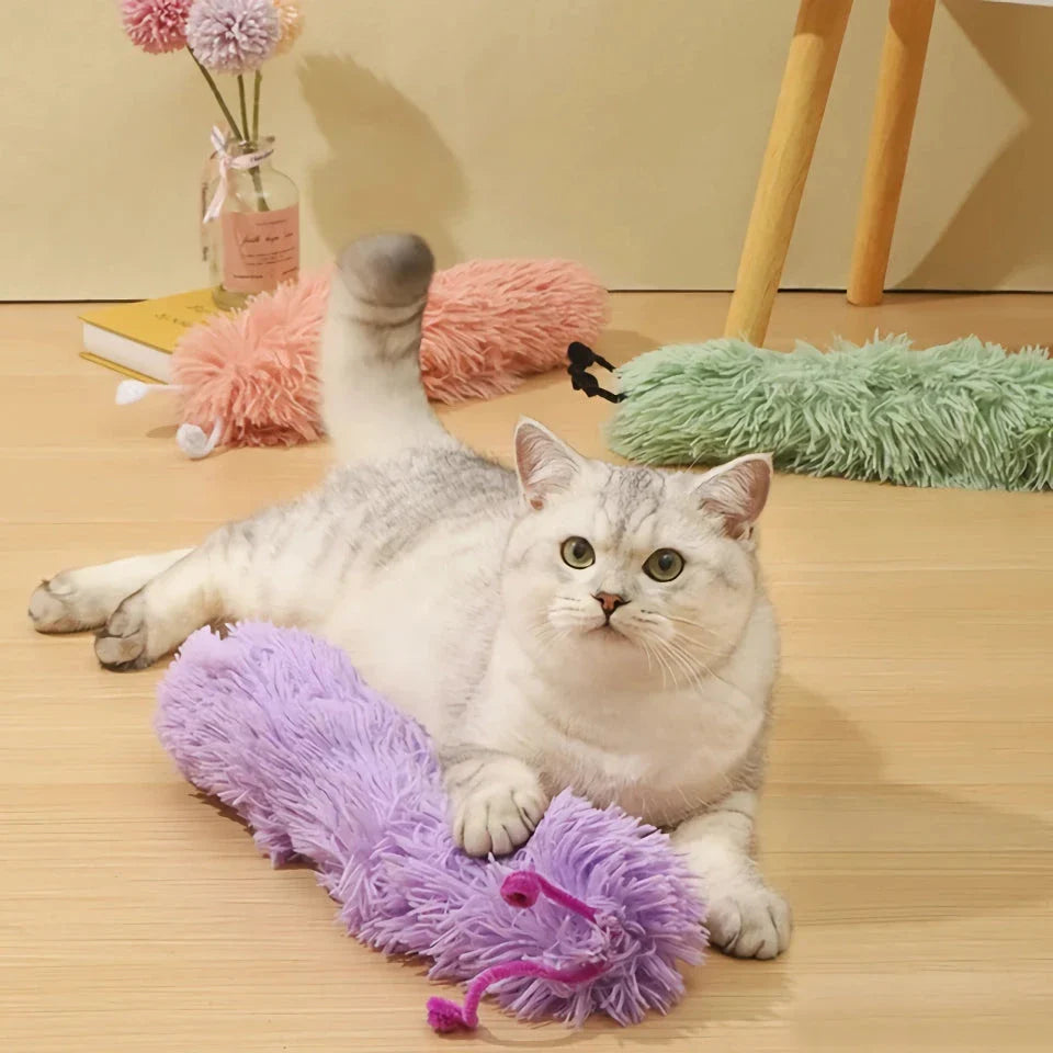 Durable catnip-infused plush toy in a vibrant purple colour, designed to engage and entertain cats during playtime