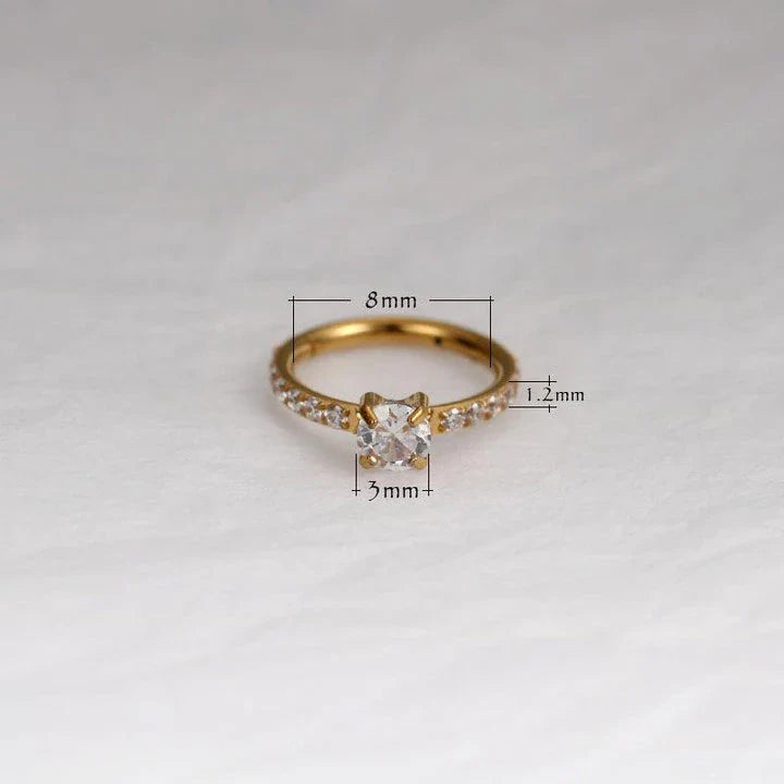 Elegant 8mm zircon stud earrings in white, green, and gold colours, showcasing premium quality and a timeless design