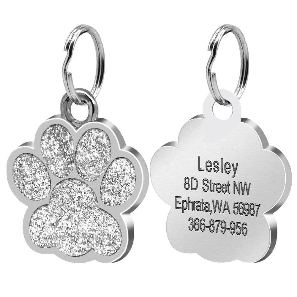 Customisable stainless steel pet ID tags in various colours, designed for identifying and protecting your beloved companion