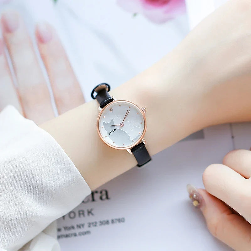 Elegant luxury women's watch with a sleek, minimalist design and a premium PU leather strap