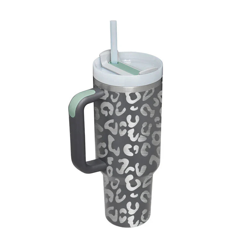Premium insulated travel mug with straw, made of high-quality stainless steel to keep drinks hot or cold for up to 24 hours