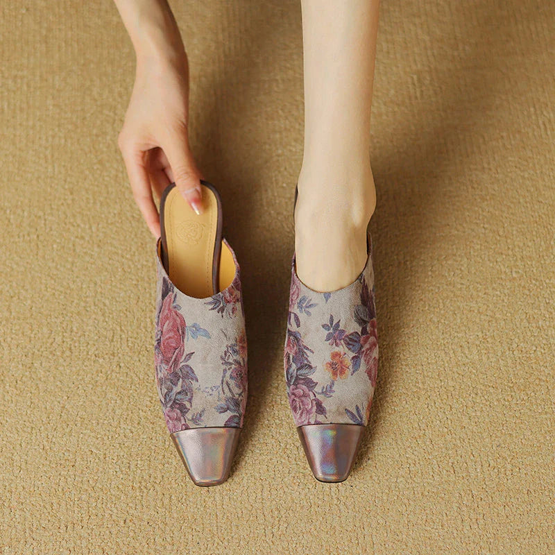 Elegant suede mule slippers with a chic 3cm square heel, designed for everyday comfort and style