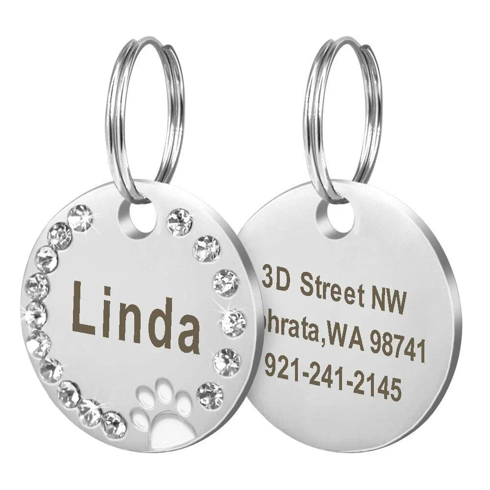 Customisable stainless steel pet ID tags in various colours, designed for identifying and protecting your beloved companion
