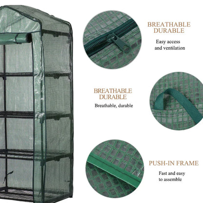 Compact 4-Tier Mini Greenhouse Cover with roll-up zipper door for growing plants in limited outdoor spaces