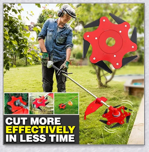Powerful manganese steel weed trimmer blades with six 360-degree rotating blades for effortless lawn and garden maintenance