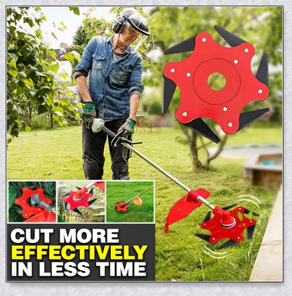 Powerful manganese steel weed trimmer blades with six 360-degree rotating blades for effortless lawn and garden maintenance