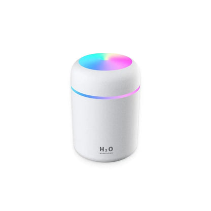 Compact in-car humidifier with LED lights for soothing mist and calming ambiance in your vehicle