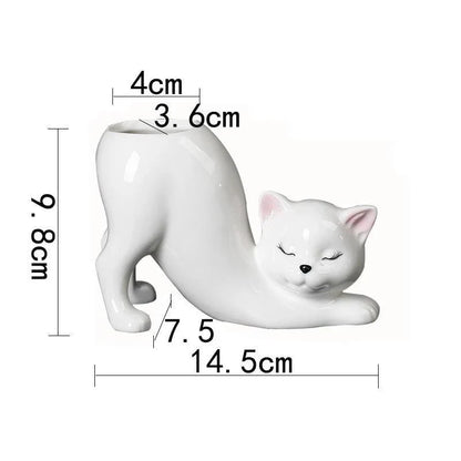 A charming cartoon cat-shaped flower pot made of high-quality glazed porcelain, perfect for adding a playful touch to your home or office decor.