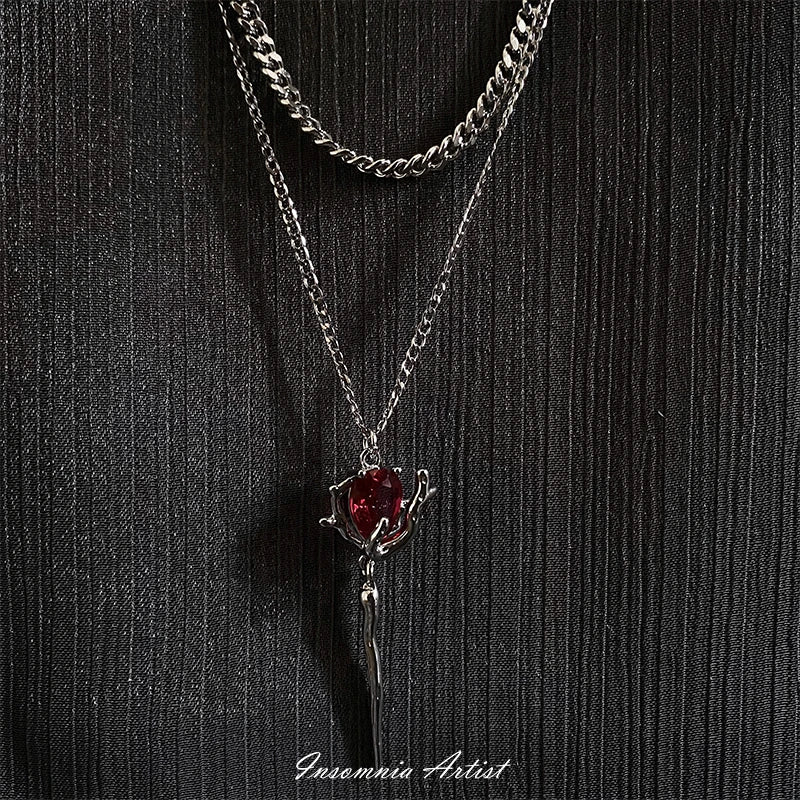 Elegant Gothic Vampire Sceptre Necklace with sceptre-inspired pendant and semi-precious stone embellishments
