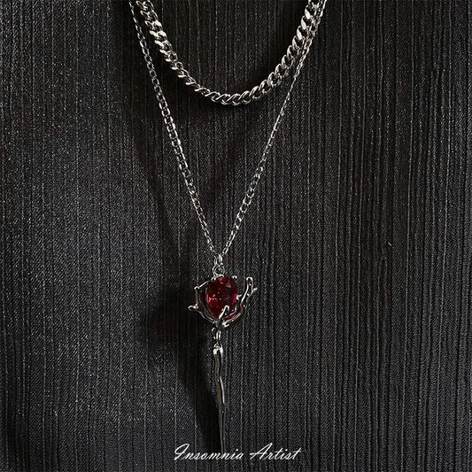 Elegant Gothic Vampire Sceptre Necklace with sceptre-inspired pendant and semi-precious stone embellishments