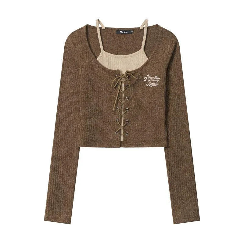 Elegant and cosy embroidered knit cardigan in grey and coffee colours, featuring long sleeves and a slim fit silhouette for stylish British women