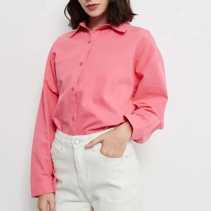 Autumn Rose Red Oversized Casual Blouse with a relaxed, chic design and a soft, breathable fabric blend