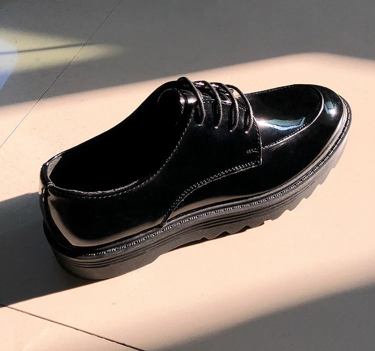 Premium microfiber leather casual shoes with thick rubber sole, low-top design, and striking Korean-inspired details